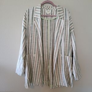 Anthropologie Maeve Linen Striped Oversized Blazer Jacket sz L